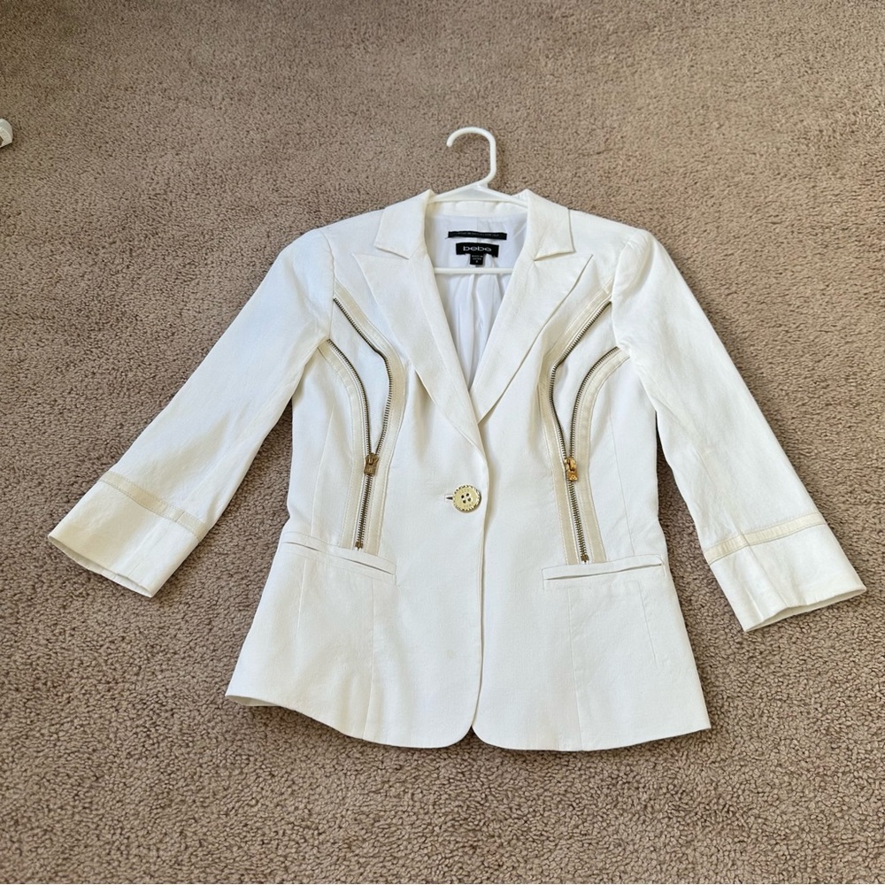 Bebe Gold And Cream Blazer with Zipper Accents